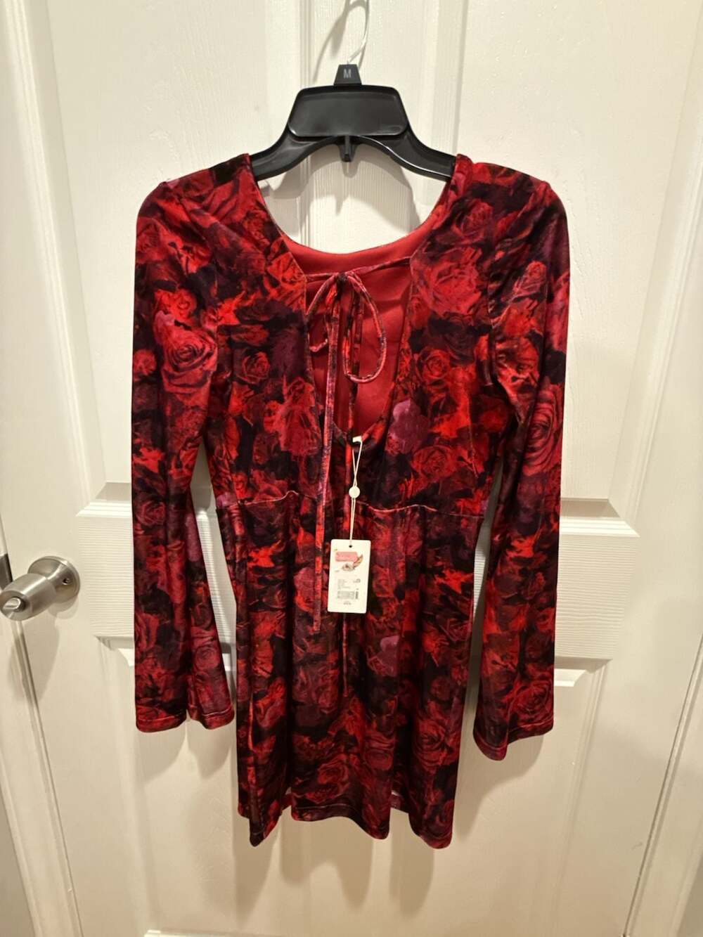 Chelsea & Violet Velvet Floral Print Long Sleeve Open Back Mini Dress